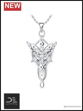 925 Sterling Silver Arwen Evenstar Necklace with Cubic Zirconia, Lord of the